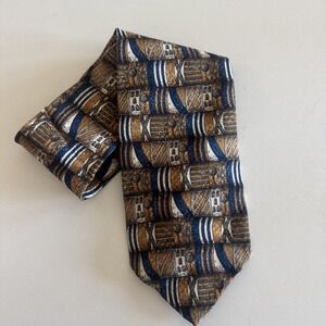 Xmi Signature All Silk Tie Blue Tan Pattern